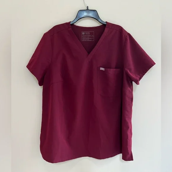 FIGS Catarina One-Pocket Scrub Top in Burgundy, size 3XL - Picture 2 of 8